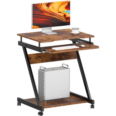 Soges – Bureau d'ordinateur avec roulettes – Plateau pour clavier inclus – Étagère ouverte – Dimensions 60x48x73 cm – Métal et bois vintage (1/5)