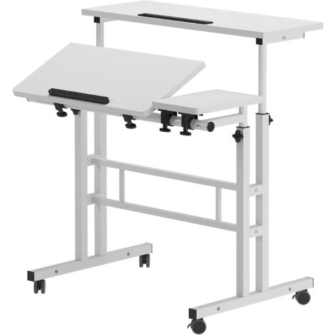 Soges Bureau inclinable et réglable en hauteur pour ordinateur portable, bureau assis-debout mobile de 80 cm, pour petits espaces, blanc