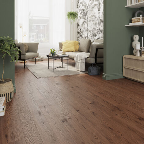 Soges – Parquet contrecollé clipsable 90 mm – Chêne huilé brun rustique – 14 mm d'épaisseur – Clic 4 côtés – 1.94 m² de surface