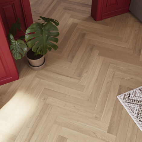 Soges – Parquet contrecollé à chevrons en chêne naturel – Largeur 90 mm – Longueur 600 mm – Épaisseur 14 mm – Finition brossée – 1,94 m²