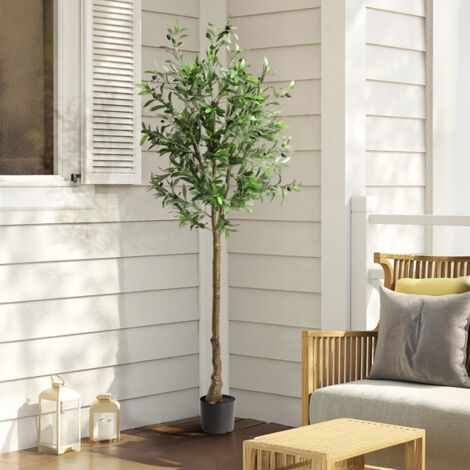 Soges – Olivier artificiel 180 cm – 950 feuilles – 38 olives – PVC de haute qualité – Décoration intérieure sans entretien