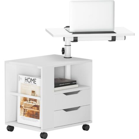 Soges Table de chevet, table pour ordinateur portable, table de canapé en bois, hautement réglable avec plateau rotatif, convient pour lit, canapé, blanc (1/5)