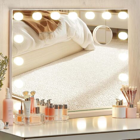 Soges Miroir de maquillage LED avec lampe Hollywood miroir de maquillage intelligent contrôle tactile 3 couleurs dimmable 16 ampoules blanc 58cm x 46cm