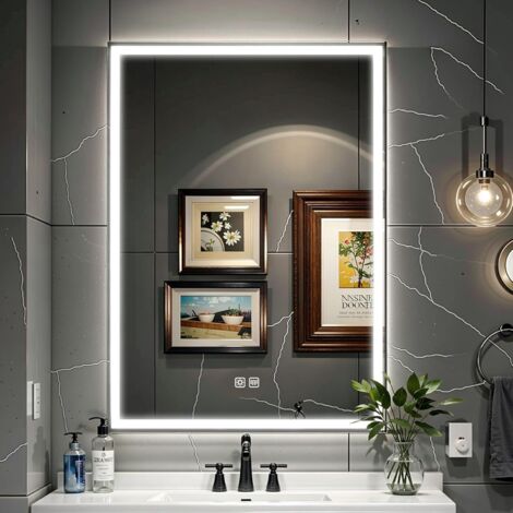 Soges Armoire Salle de Bain Aluminium 50 x 70 x 13cm Miroir Lumineux LED avec Rangement, Anti-Buée Meuble Mural Moderne，Noir sablé