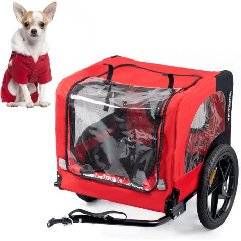 Soges Remorque de vélo pour chien jusqu'à 40 kg - Pliable - En Oxford 600D - Maille respirante - Avec 2 entrées - Chariot pour chien avec laisse interne - Réflecteurs de sécurité,Rouge