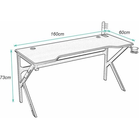 Soges Bureau Gaming 160cm Informatique Ordinateur Gamer Pro Bureau de Jeu Table avec Tapis de Souris à Couverture complète Noir