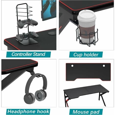 Soges Bureau Gaming 160cm Informatique Ordinateur Gamer Pro Bureau de Jeu Table avec Tapis de Souris à Couverture complète Noir