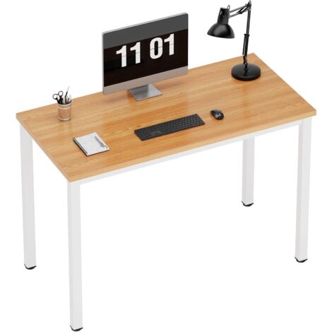 Soges Bureau d'Ordinateur Table d'Étude Bureau Informatiques Postes de Travail 100x60cm pour Bureau Salle à Manger Salon Cuisine,Teck & Blanc