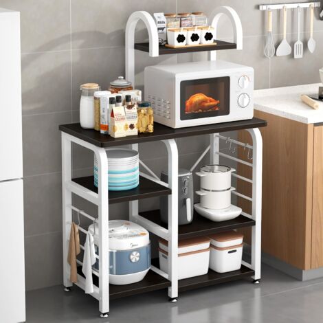 Soges Meuble Rangement Desserte de Cuisine, Etagères de Cuisine pour Stockage, Étagère Four à Micro-Ondes Rack Etagères de Cuisine avec 3+3 Tablettes, 90 x 42 x 130 cm,Noir et Noyer (1/5)