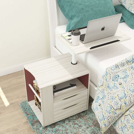 soges Table de Chevet, Table d'Appoint, Table de Chevet en Bois Table Basse de lit/Canapé avec Une Tablette Rotatif et Inclinable pour Ordinateur Portable,50 × 40 × 46 cm,érable Blanc CT1-MP (1/5)