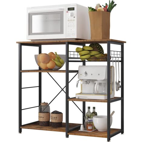 Soges – Desserte de cuisine avec étagères de rangement – Dimensions 90x40x83cm – Structure en métal noir – Idéale pour micro-ondes et appareils de cuisine