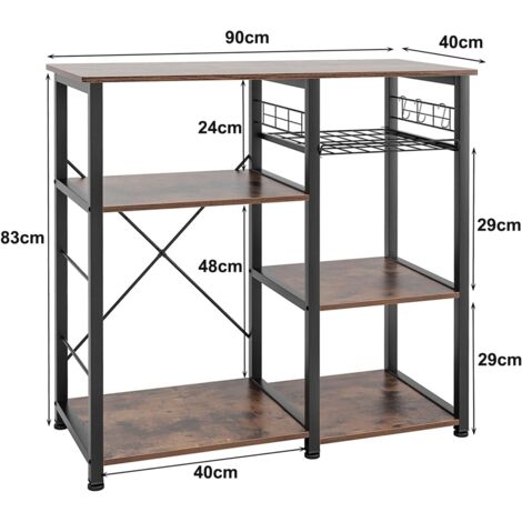 Meuble Rangement Cuisine SOGES - Étagère Micro-ondes Avec 6 Tablettes - 90x40x83cm
