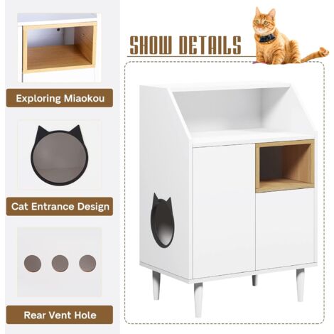 Meuble Cache-litière Pour Chat VEVOR - Armoire Avec étagère, 70x45x124,5 Cm - Bloque Odeurs, Charge 60 Kg - Pour Salon - 12