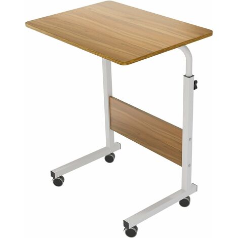 soges bureau d'ordinateur portable réglable en hauteur, bureau d'ordinateur sur roulettes, table d'appoint mobile, table d'appoint pour lit et canapé, 60 x 40 x 71-90 cm, couleur chêne 051-60OK (1/5)