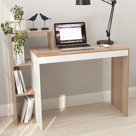 soges bureau , établi en bois composite avec étagère pour dossiers,blanc/noyer, 110 x 40 x 90 cm