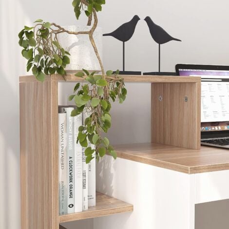 soges bureau , établi en bois composite avec étagère pour dossiers,blanc/noyer, 110 x 40 x 90 cm