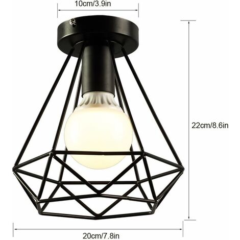2 Pack E27 Lámpara De Techo Industrial Jaula De Metal Lámparas De Colgar Vintage Negro Forma De Diamante Lustre Retro