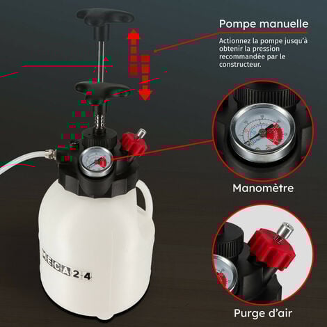 Purgeur de frein à Pompe manuel - 3 litres - Purgeur liquide de frein voiture - Bouteille de Collecte et Adaptateur Multimarques