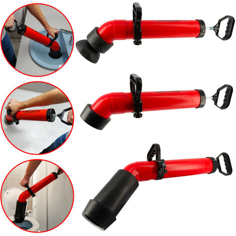 Déboucheur canalisation Pro - 3 Adaptateurs Inclus - Déboucheur à pompe - Evier - Toilette - Baignoire