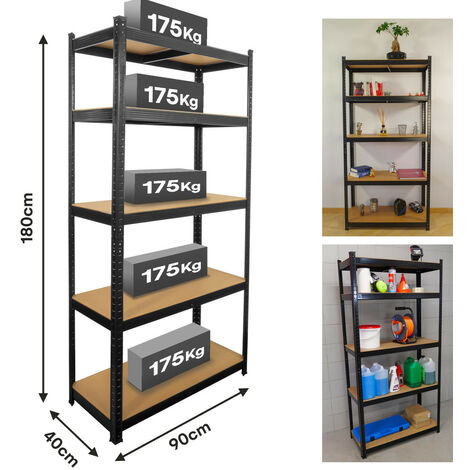 Juskys Étagère Charges Lourdes Basic, Lot De 2, 180 X 90 X 40 Cm - 5 Niveau á 175 Kg, Capacité 875 Kg, Étagères De Rangement En Metal Pour Garage Et Cave