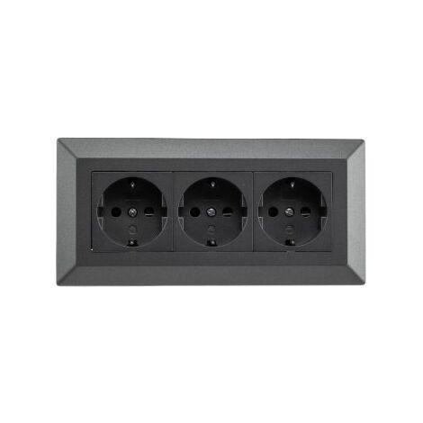 3-fach Steckdosenblock Anthrazit Matt – Aufbaumontage, 230V/16A, Ecksteckdose