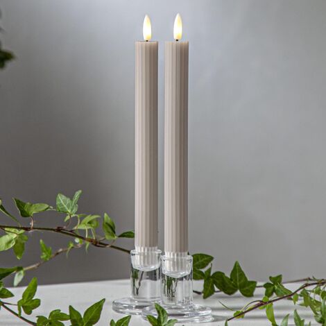 LED Stabkerze Flamme Stripe 2er-Set aus Wachs