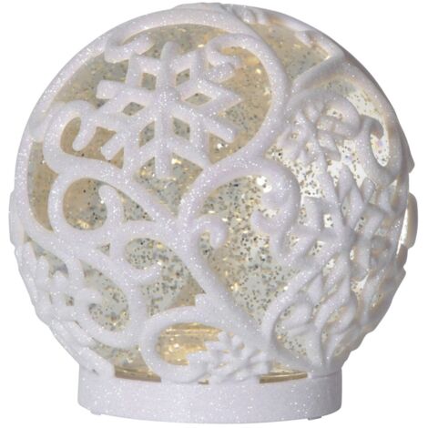 Schneekugel ,Frost' mit Schneeflocken-Design, LED-Beleuchtung, Batterie + Timer, warmweiß, Ø 16cm