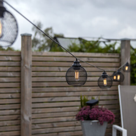 Star - Solar-Lichterkette Sunlight, 8-flammig, Schwarz - LED-Deko-Leuchten aus Metallgeflecht mit warmweißem Filament-Licht, solarbetrieben mit Akku - ideal für Garten & Balkon (1/5)