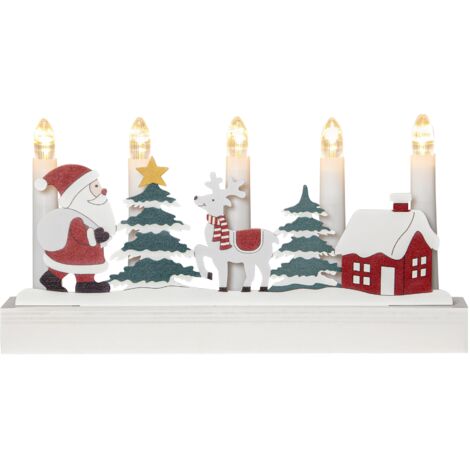 LED Kerzenleuchter ,Billy', Holzmotive Weihnachten, 5-flammig, Batterie (1/5)