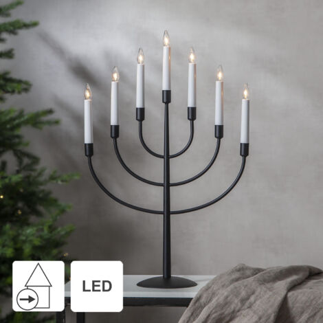 Siebenarmiger LED-Kerzenleuchter ,Titus, Metall, schwarz