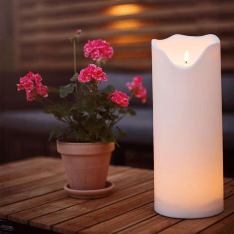 Große Outdoor-Kerze ,Flamme Grand', Batterie & Timer, naturweiß, 40cm (1/4)