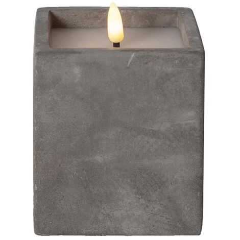 LED Blockkerze ,Flamme Cem', Zement, grau, 11,5cm (1/4)