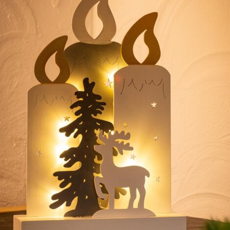 LED Silhouette Kerzen Holz, 10 LEDs, Timer, 22x5,8x33,5cm (1/2)