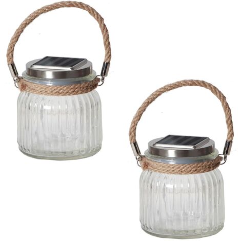 FHS 2er Pack Solar Glas Tisch/Hängeleuchte, Größe11x12cm