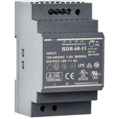 Hutschienen-Netzteil 60W 15V / 4A Schaltnetzgerät für DIN-Schiene TS35