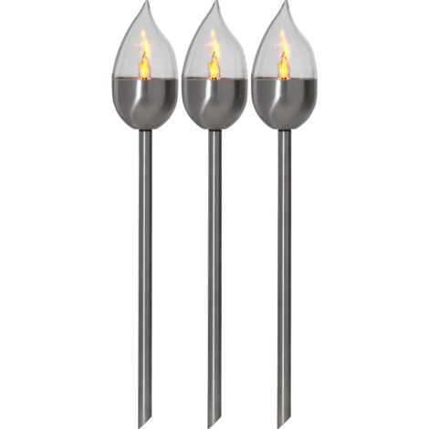 Star LED-Solar-Fackel"Olympus", Edelstahl, 3er Set, Silber