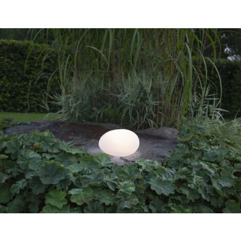 Stein Solarleuchte ,Globy', Dämmerungssensor, weiß, 32cm, warmweiß