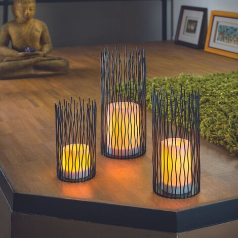 African Style Batterie Dekoleuchten SIMBA 3er Set, 5 Std. Timer