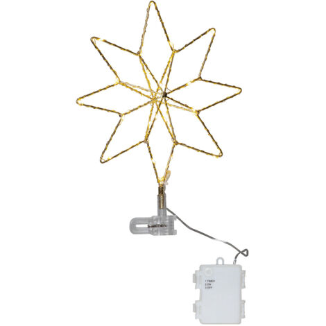 Outdoor Baumspitze ,Topsy', 3D Stern mit Klemme und 28 LEDs, Batterien + Timer, gold, warmweiß, Ø 23cm (1/3)