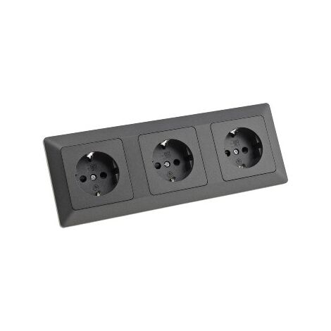 FLAIR Dreifachsteckdose Anthrazit – 3 Schuko-Dosen In Einem Rahmen, Unterputz, 250V/16A