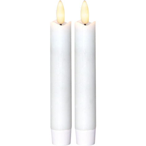 LED Stabkerzen, Flamme' in Weiß, 2er Set, kurz, Batterie, Timer, flackernd, warmweiß, H 15cm