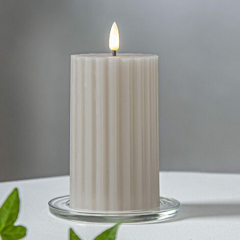 LED Wachskerze Flamme Stripe Batterie Timer beige 15x7,5cm