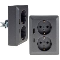 MILOS Schutzkontakt-Steckdose 2-fach Doppel Steckdose 1 auf 2 Unterputz Einbau in einer UP-Dose 250V/16A mit USB-A USB-C PD Anthrazit