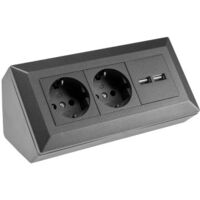 2-fach Steckdosenblock+ 2x USB, anthrazit, 250V