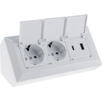 CHILITEC Steckdosenblock 23950, 2-fach, mit Schutzklappen, USB-A+C, weiß