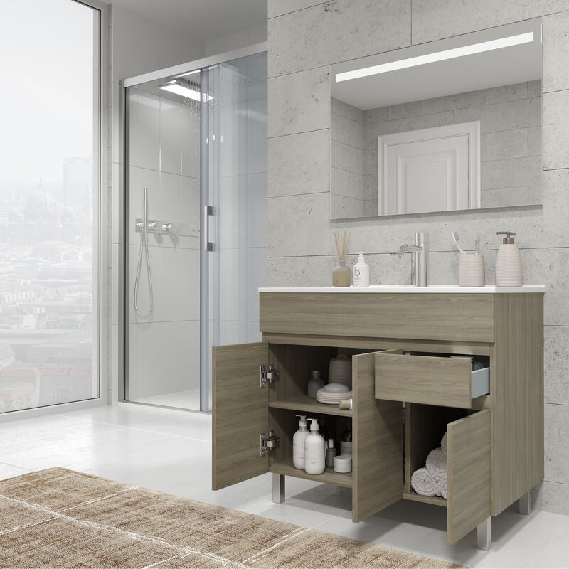 Yana - meuble salle de bain avec panier à linge - 31x30x174 cm