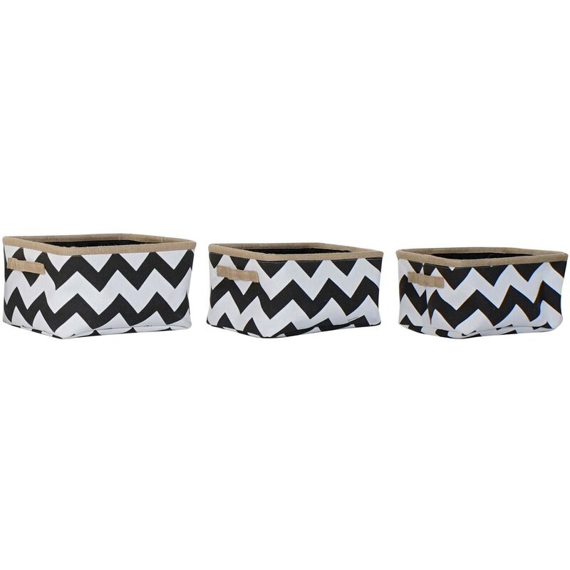 Set 3 Cestas con asas yute diseño zigzag blanco negro juego dkd home decor jute moderno