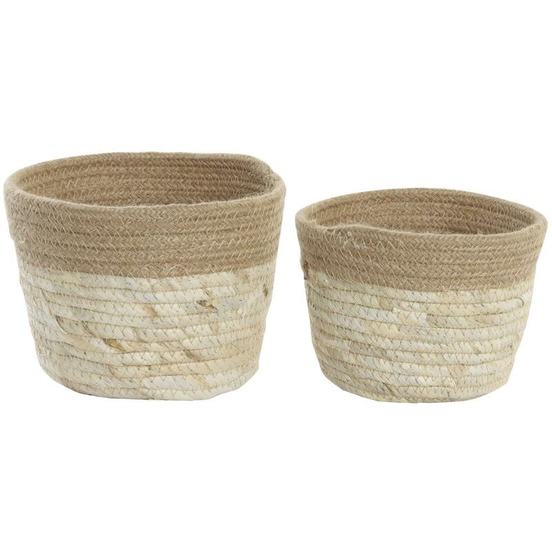 Set 2 Cestas redonda en jute y fibra natural beige juego dkd home decor cottage pcs 19 14