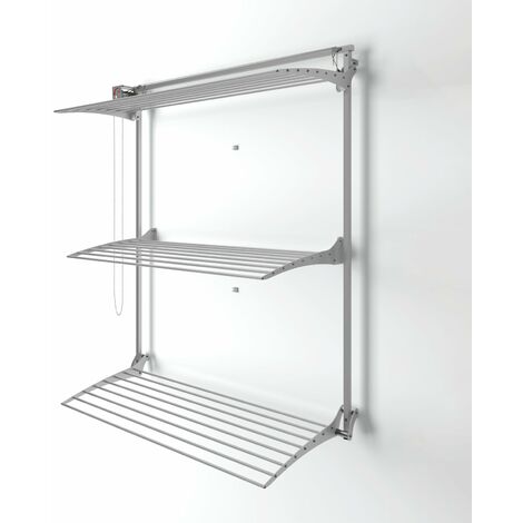 Étendoir à linge mural, étendoir coulissant avec trois grilles, Foxydry Tower Gris 88x52x137 cm
