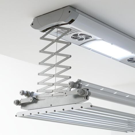 Foxydry Pro, Étendoir à linge de plafond ou mur chauffant, étendoir  électrique télécommandé en aluminium et acier 160x52x30 cm